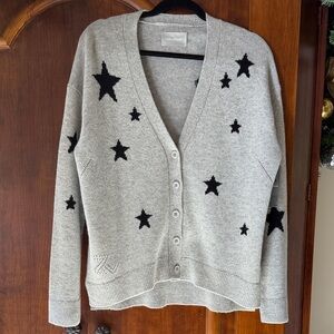 Zadig & Voltaire Gray Cardigan cashmere sweater with Black Star Pattern
